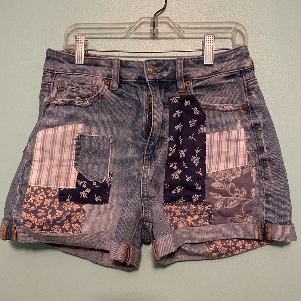 AE patchwork mom shorts